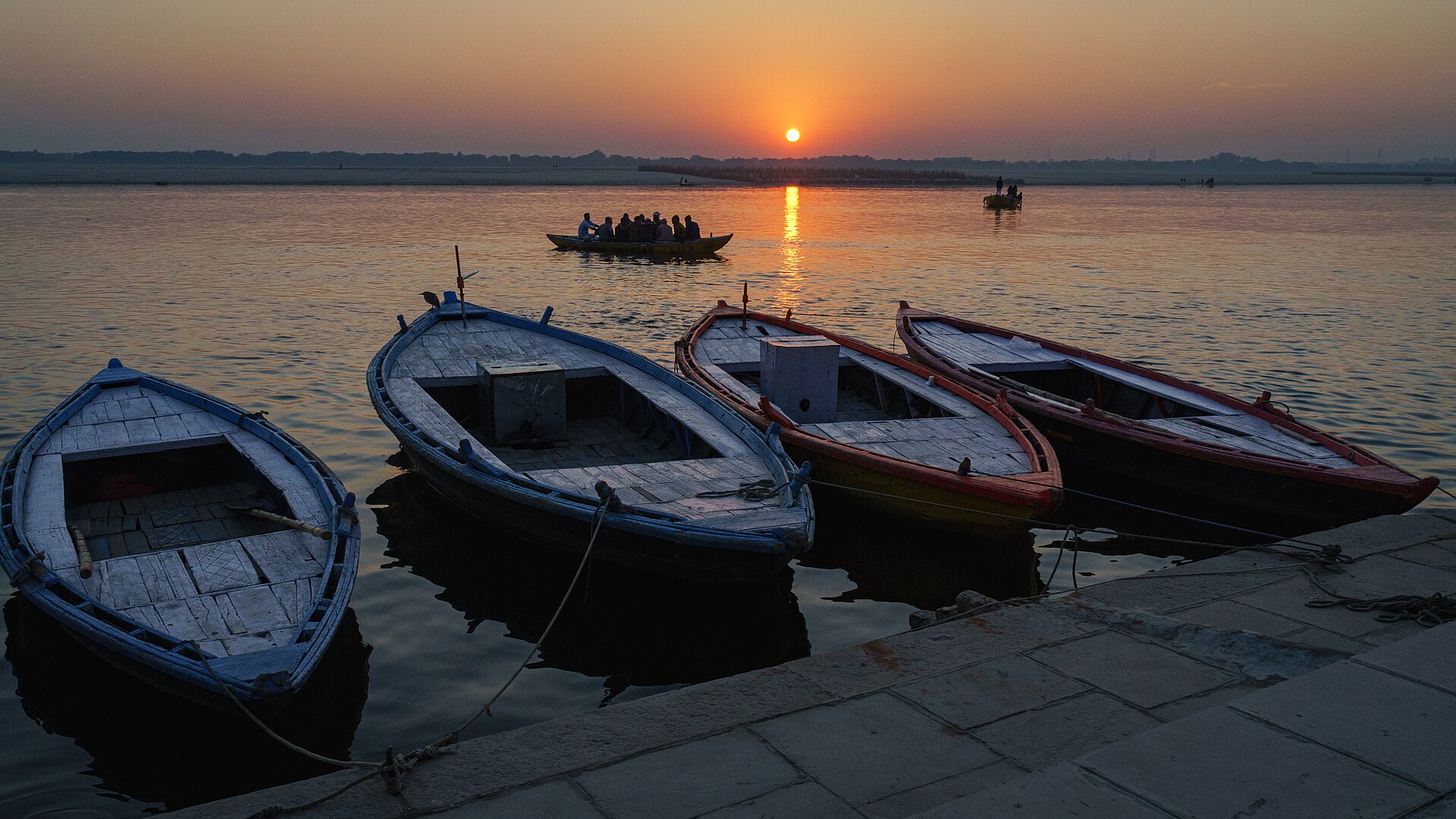 Boats on the Ganga at sunrise, Varanasi